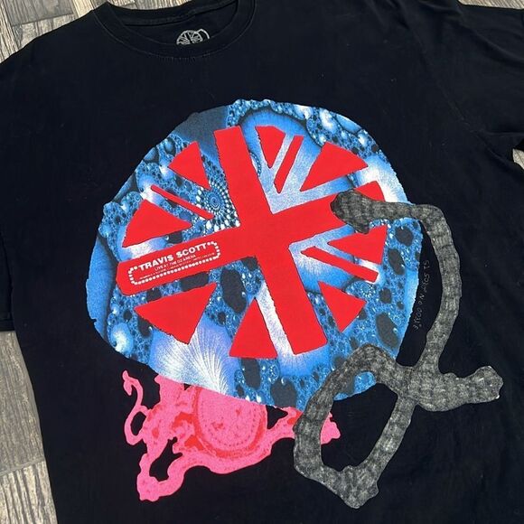 🔥 Cactus Jack Travis Scott O2 Live Union Jack Tee Black Official Merch Sz L -EU - Picture 3 of 9